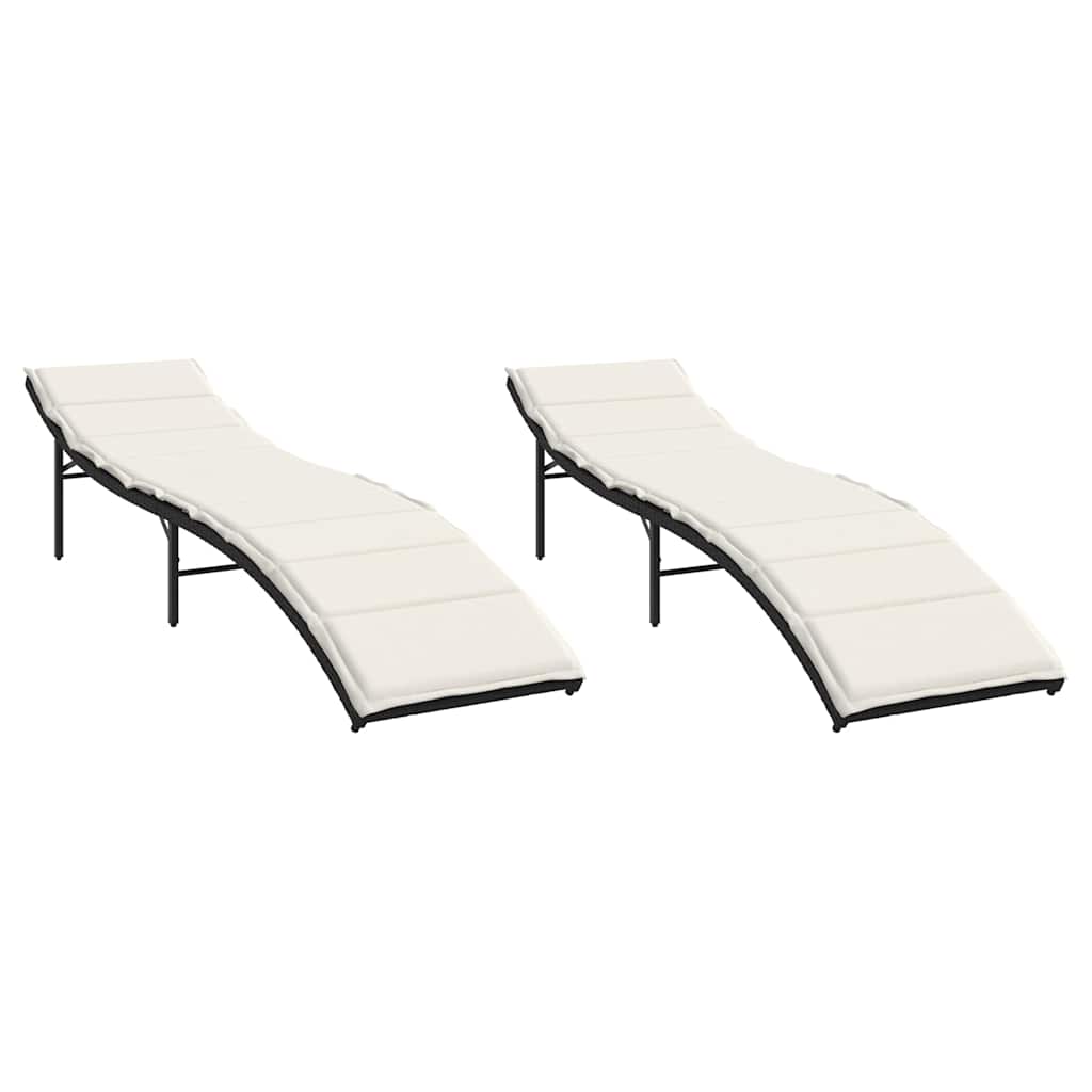 liggestole 2 stk. med hynder polyrattan sort