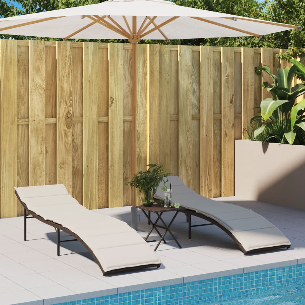 liggestole 2 stk. med hynder polyrattan brun