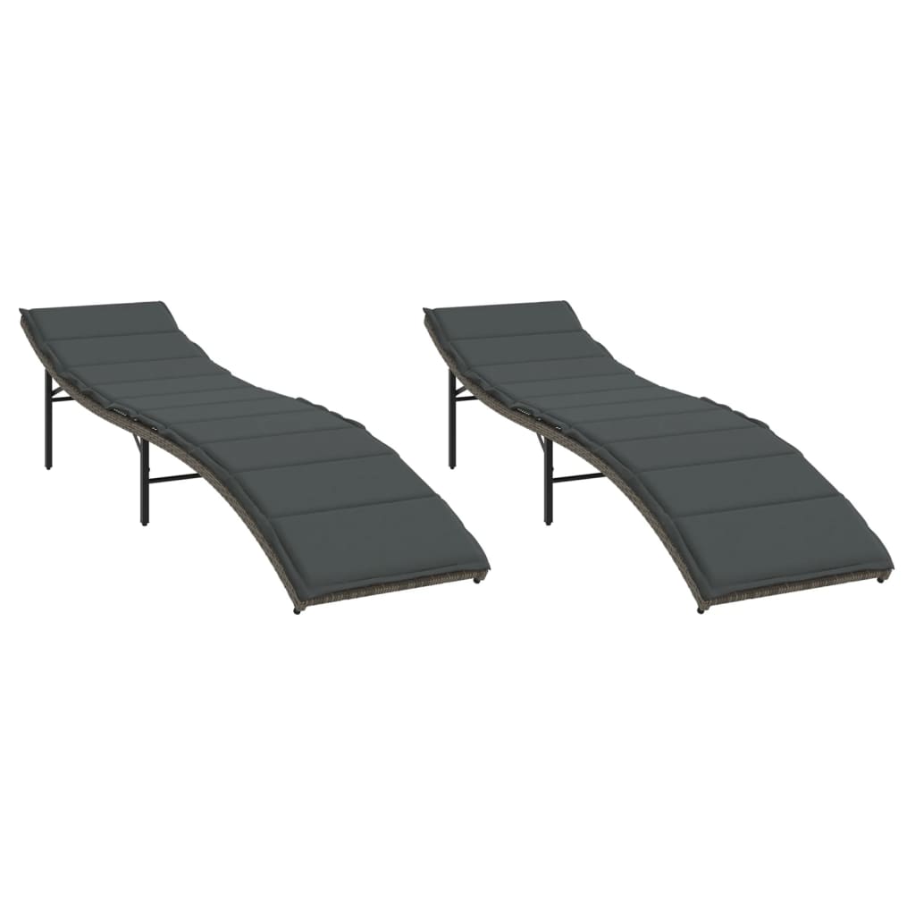liggestole 2 stk. med hynder polyrattan grå
