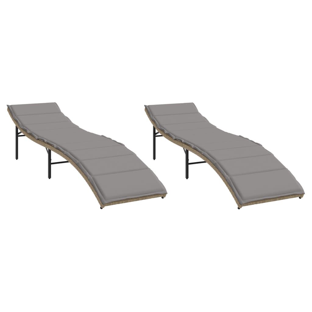 liggestole 2 stk. med hynder polyrattan beige