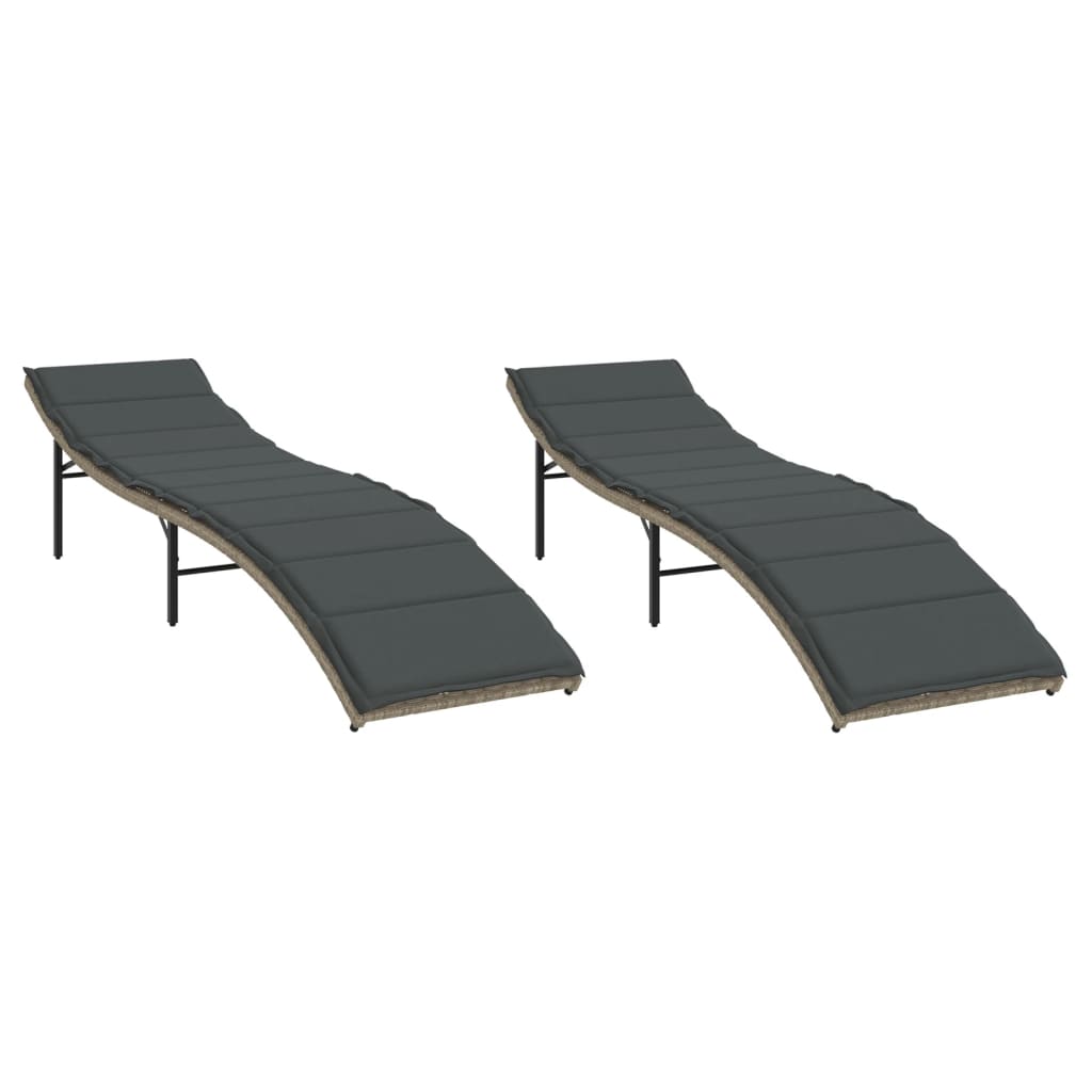 liggestole 2 stk. med hynder polyrattan lysegrå
