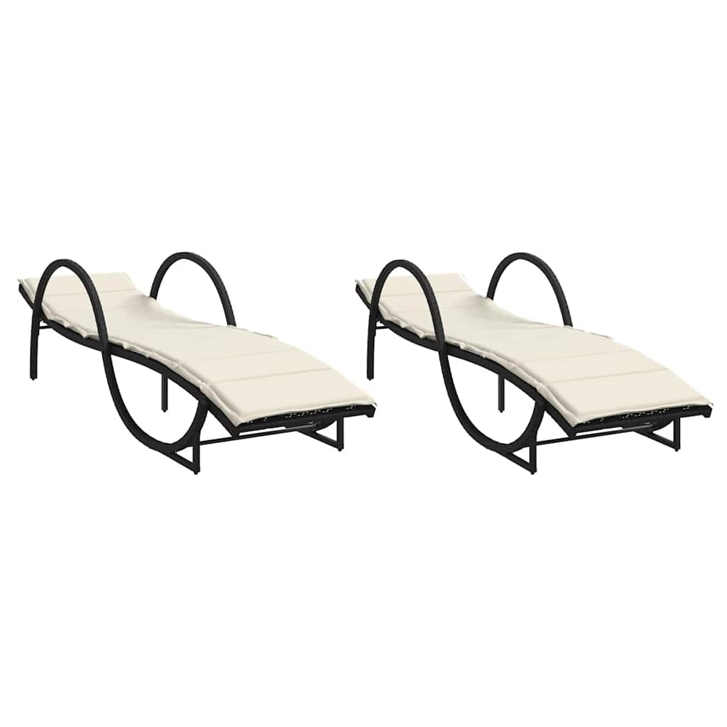 liggestole 2 stk. med hynder polyrattan sort