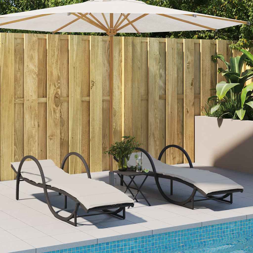 liggestole 2 stk. med hynder polyrattan sort