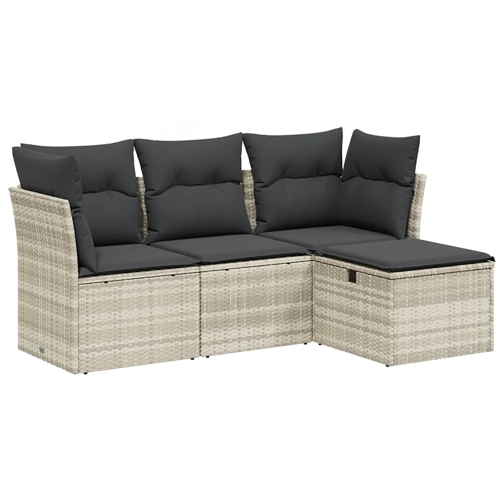 sofasæt til haven 4 dele med hynder polyrattan lysegrå
