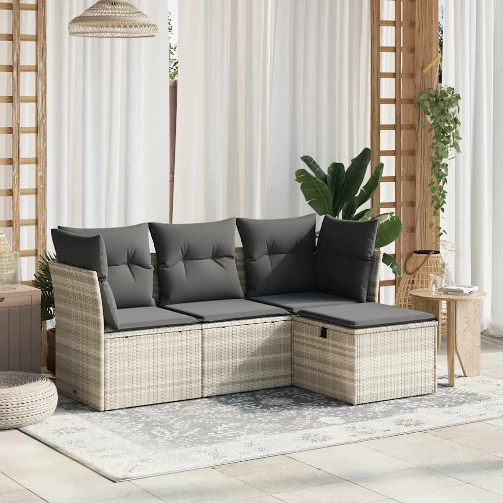 sofasæt til haven 4 dele med hynder polyrattan lysegrå