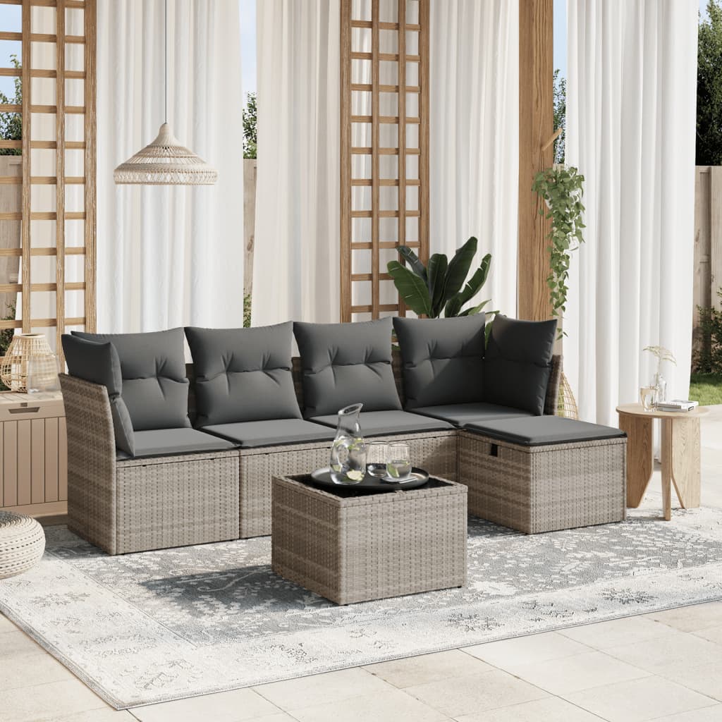 sofasæt til haven 6 dele med hynder polyrattan lysegrå