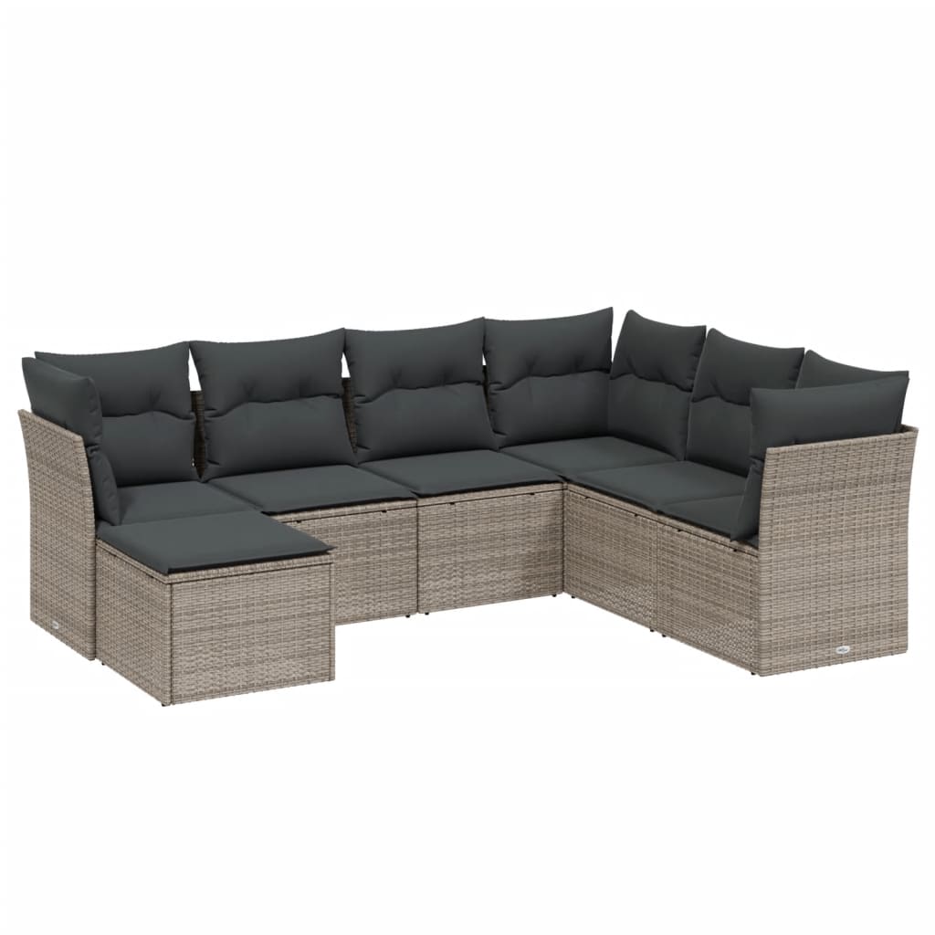 sofasæt til haven 7 dele med hynder polyrattan lysegrå