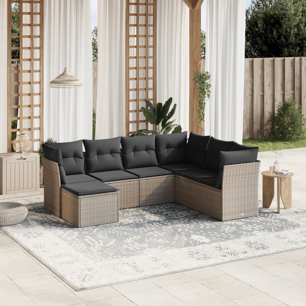 sofasæt til haven 7 dele med hynder polyrattan lysegrå