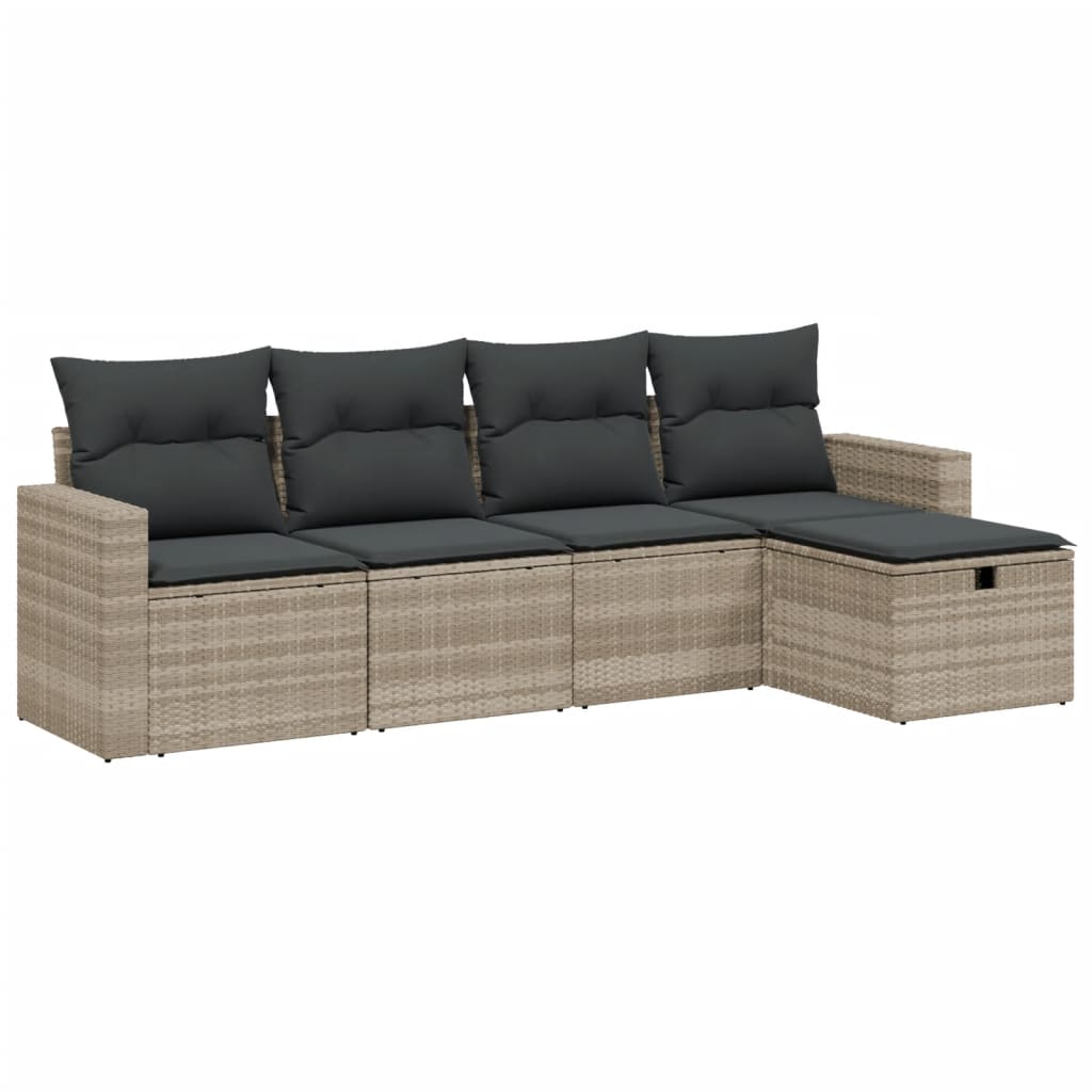 sofasæt 5 dele med hynder polyrattan lysegrå