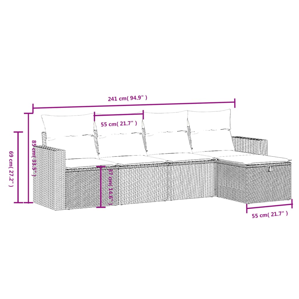 sofasæt 5 dele med hynder polyrattan lysegrå