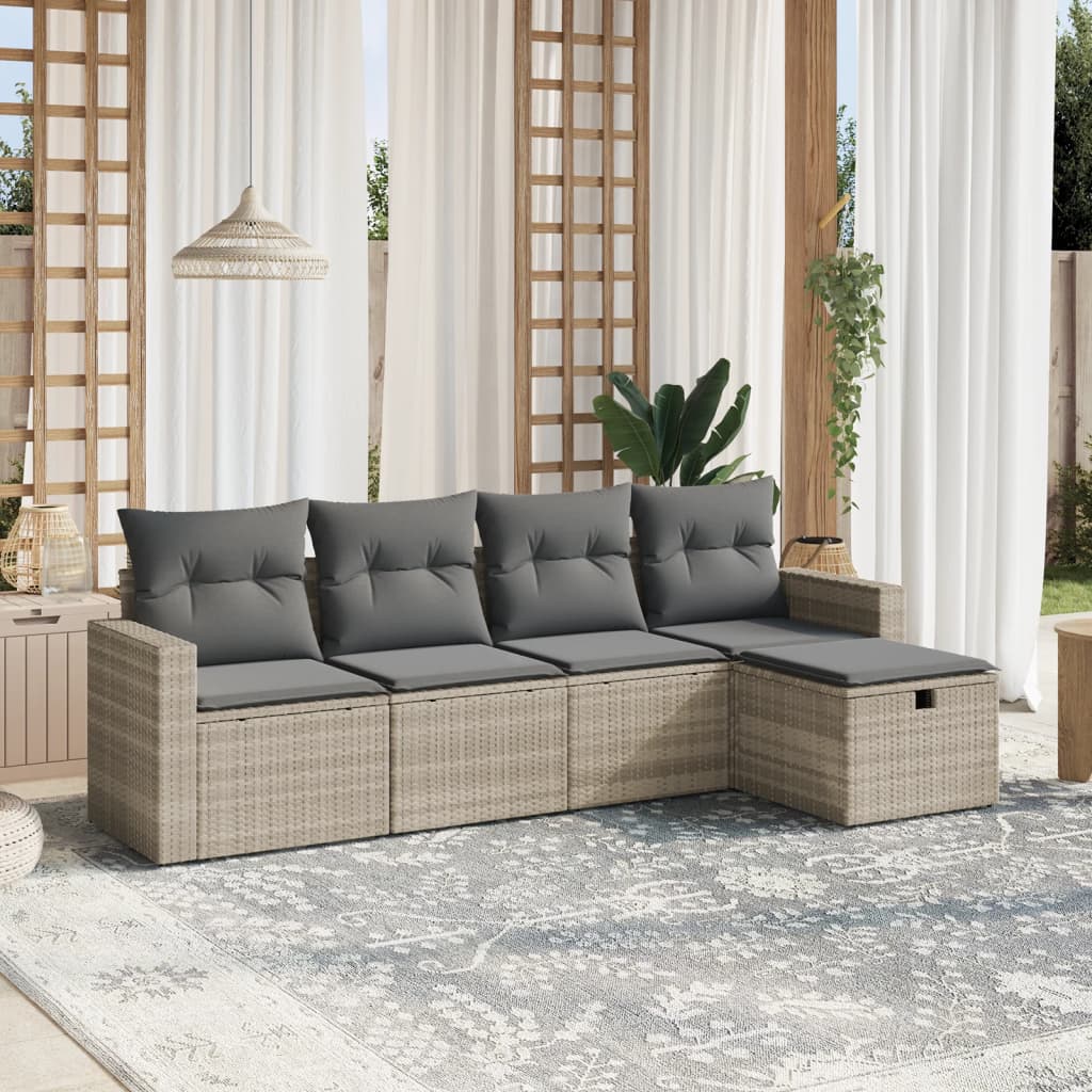 sofasæt 5 dele med hynder polyrattan lysegrå