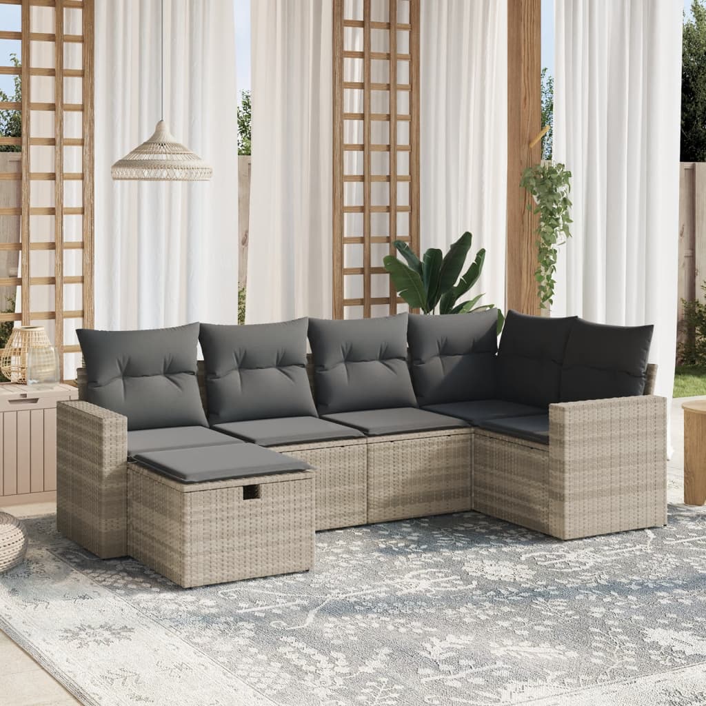 sofasæt til haven 6 dele med hynder polyrattan lysegrå