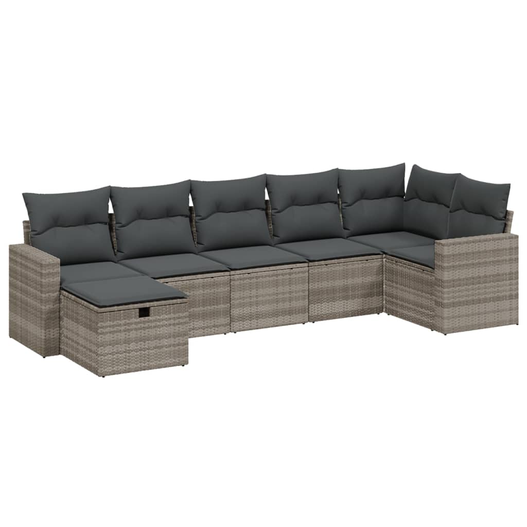 sofasæt til haven 7 dele med hynder polyrattan lysegrå
