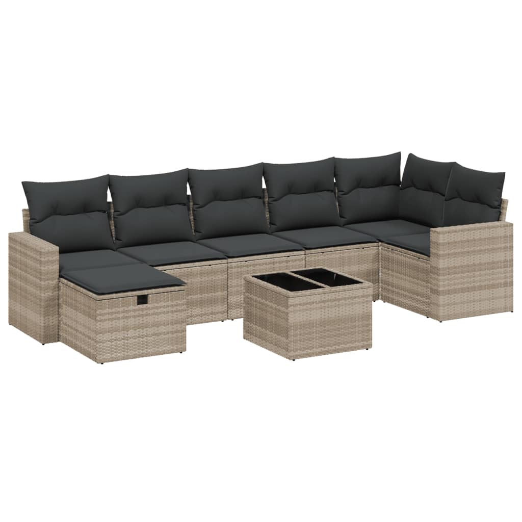 sofasæt til haven 8 dele med hynder polyrattan lysegrå