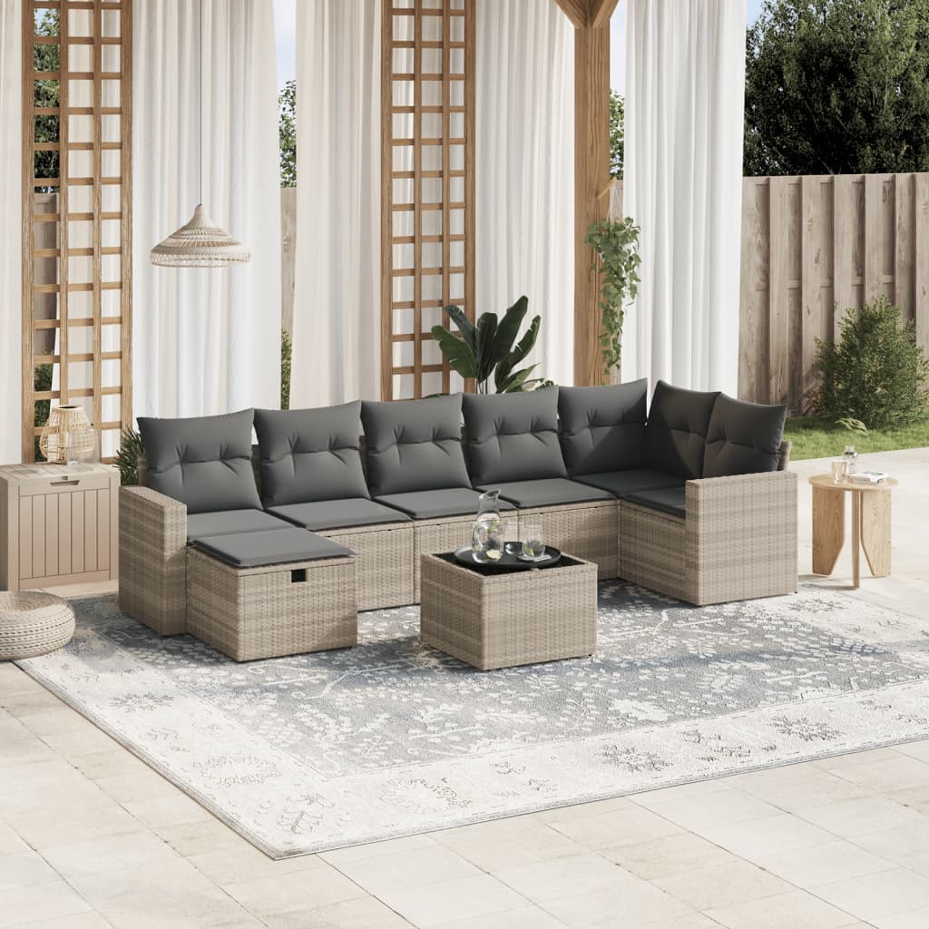 sofasæt til haven 8 dele med hynder polyrattan lysegrå