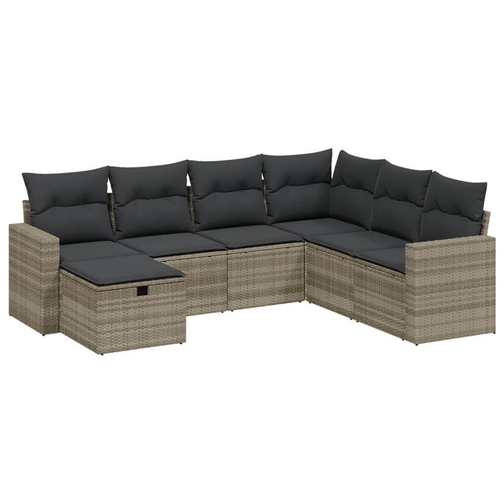 sofasæt til haven 7 dele med hynder polyrattan lysegrå