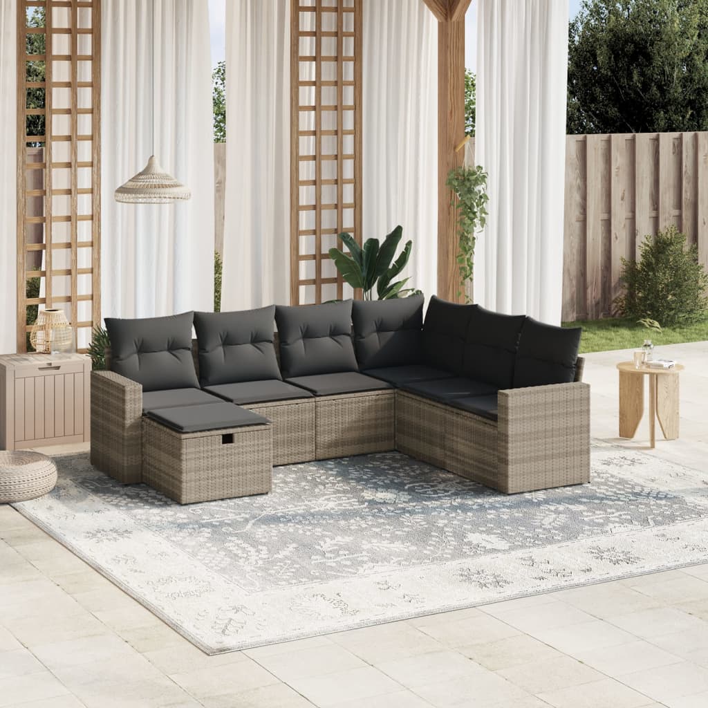 sofasæt til haven 7 dele med hynder polyrattan lysegrå