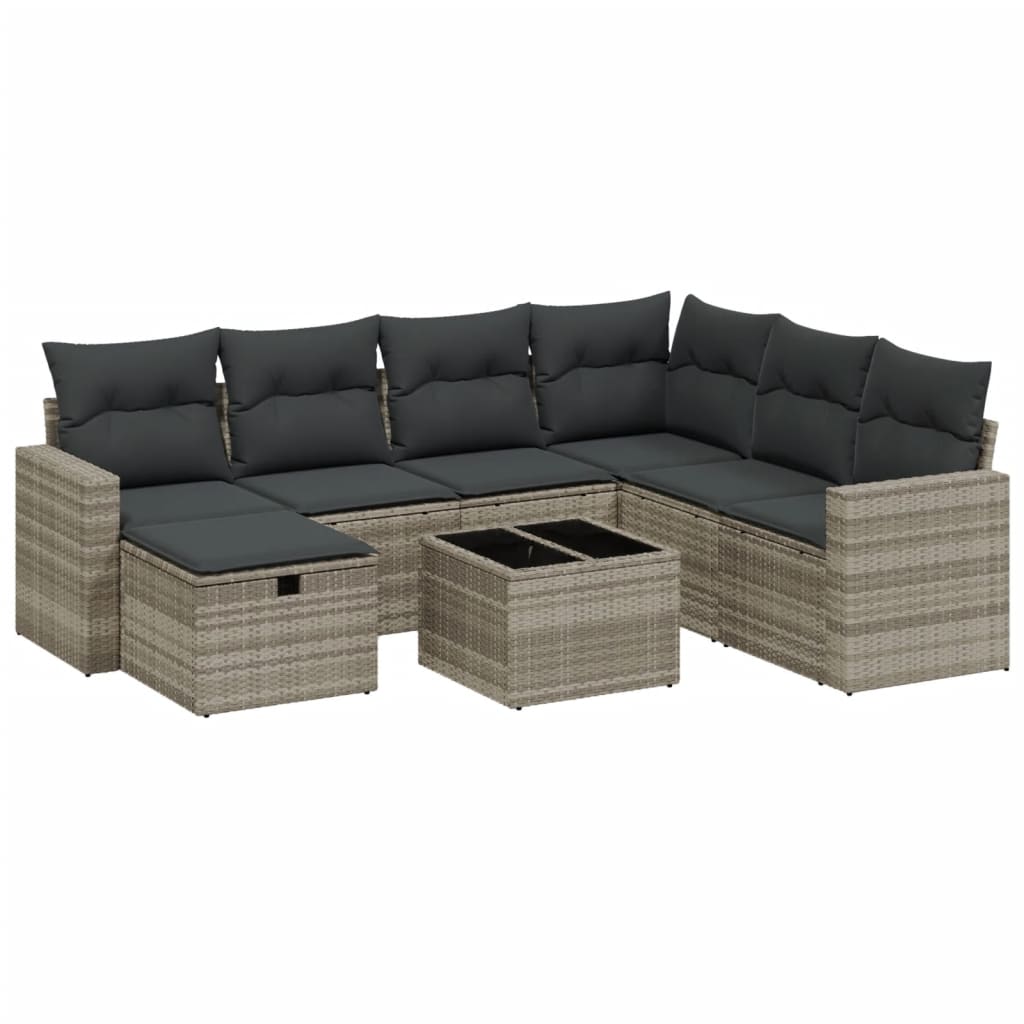 sofasæt til haven 8 dele med hynder polyrattan lysegrå