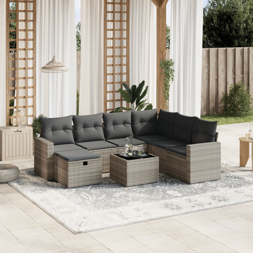 sofasæt til haven 8 dele med hynder polyrattan lysegrå