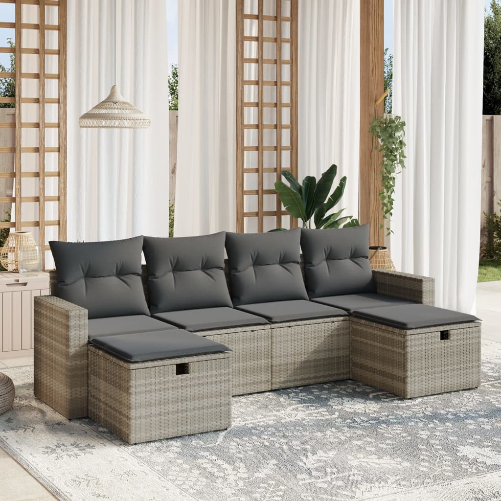sofasæt til haven 6 dele med hynder polyrattan lysegrå
