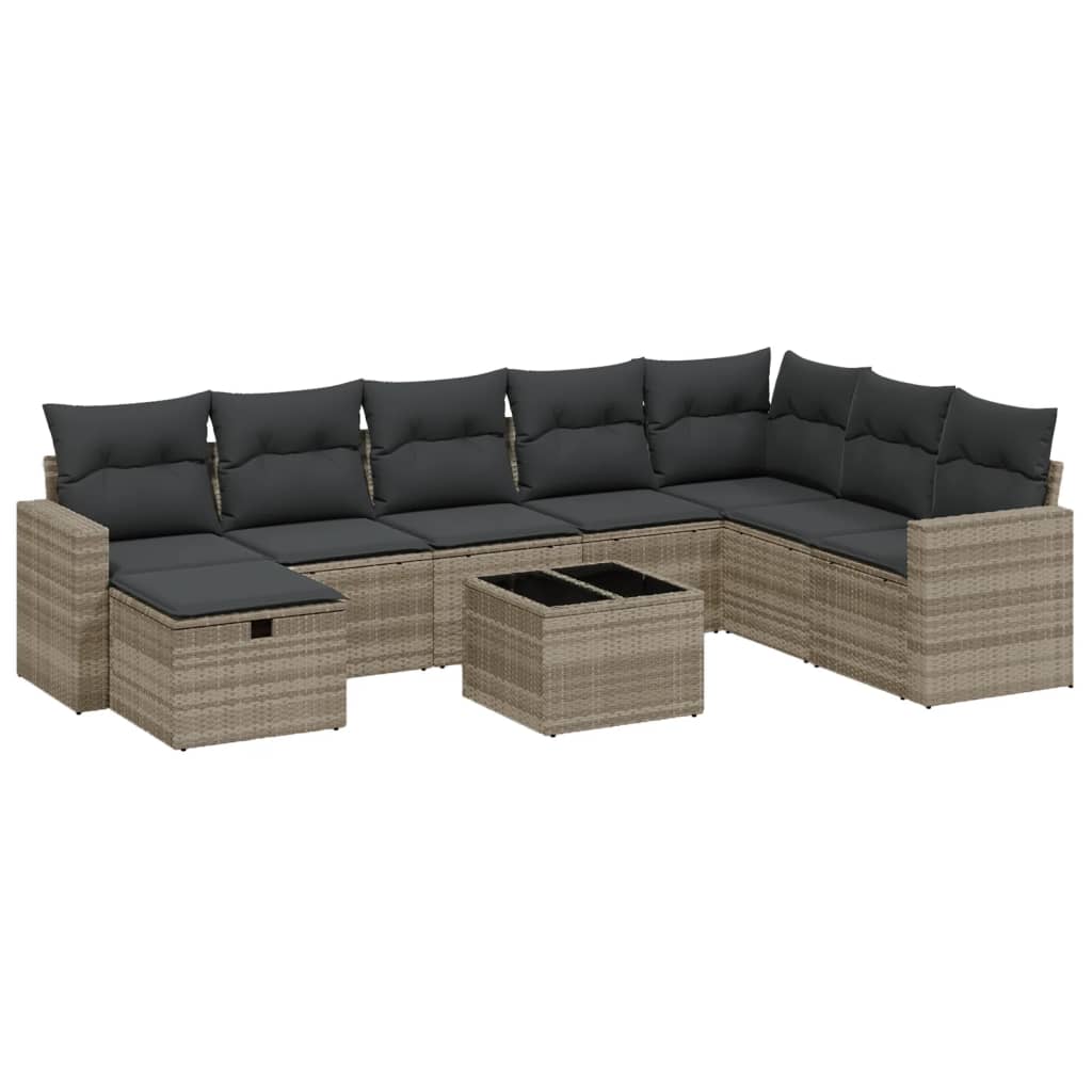 sofasæt til haven 9 dele med hynder polyrattan lysegrå