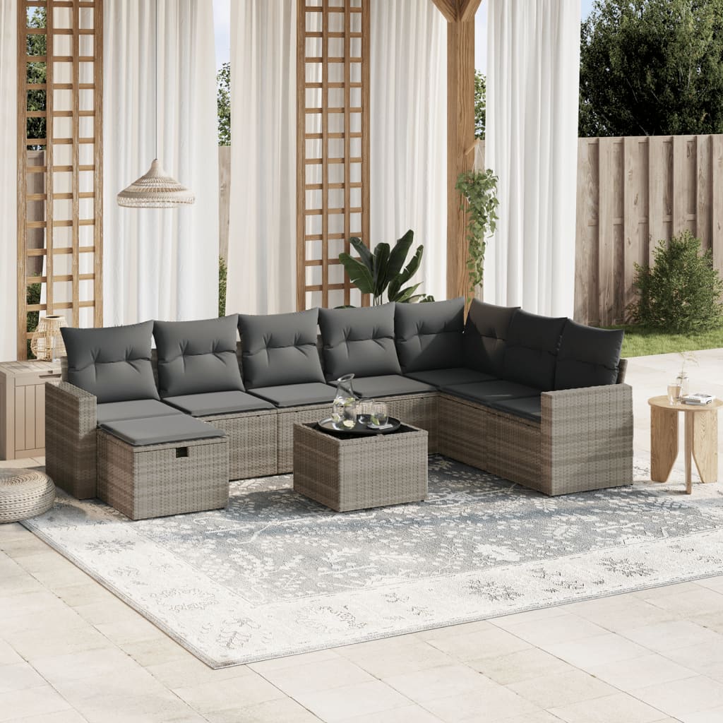 sofasæt til haven 9 dele med hynder polyrattan lysegrå