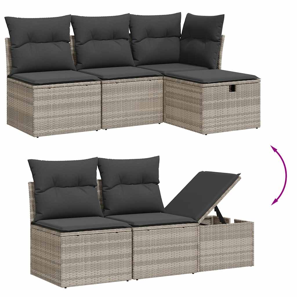 sofasæt 5 dele med hynder polyrattan lysegrå
