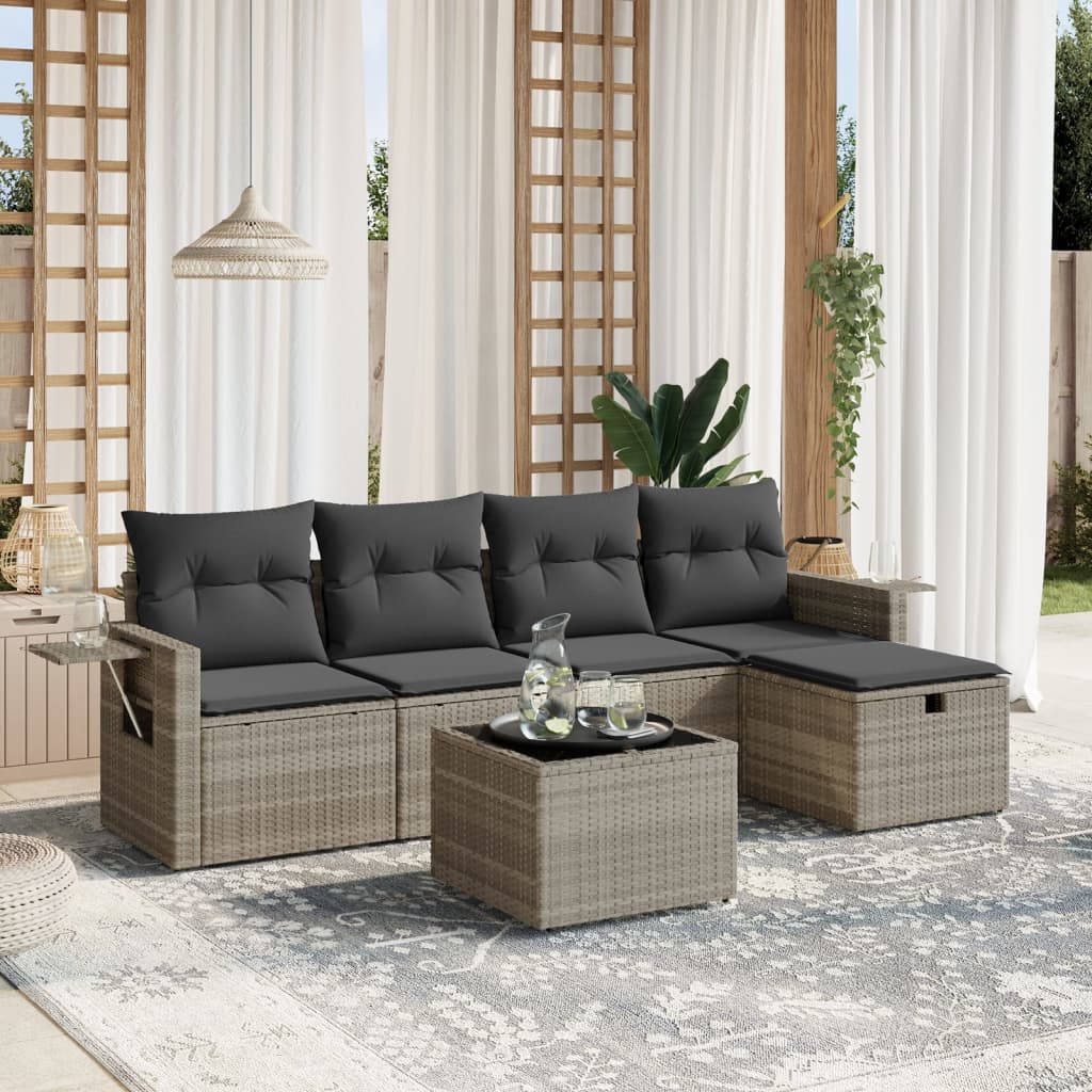 sofasæt til haven 6 dele med hynder polyrattan lysegrå