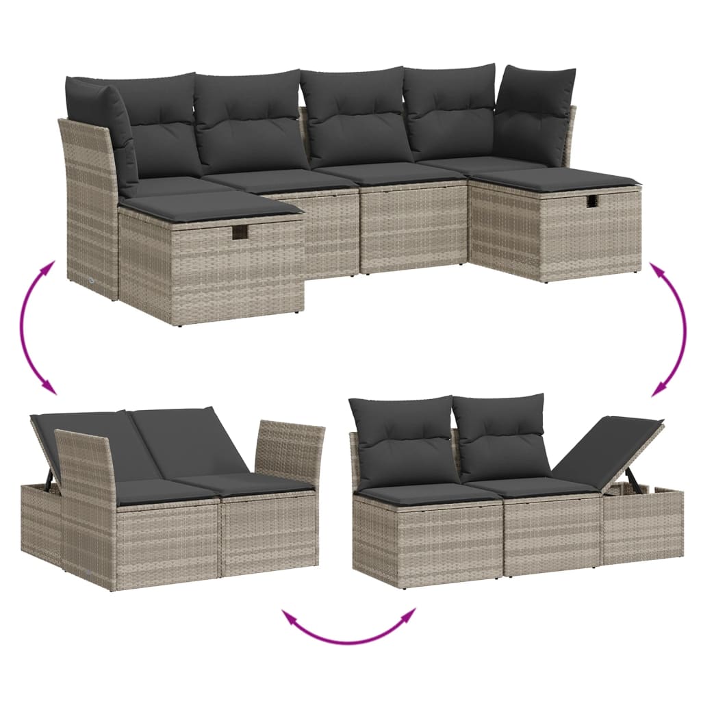 sofasæt til haven 6 dele med hynder polyrattan lysegrå