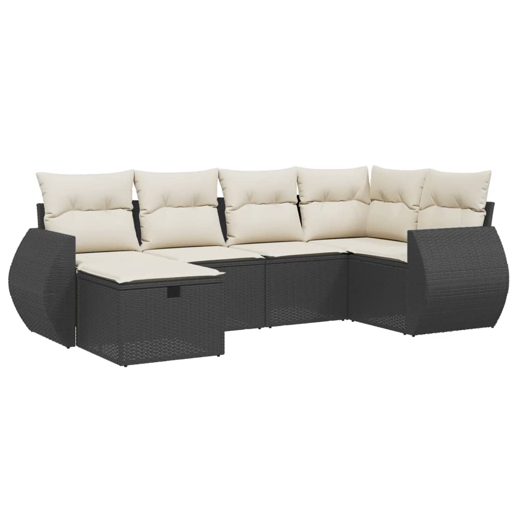 sofasæt til haven 6 dele med hynder polyrattan sort