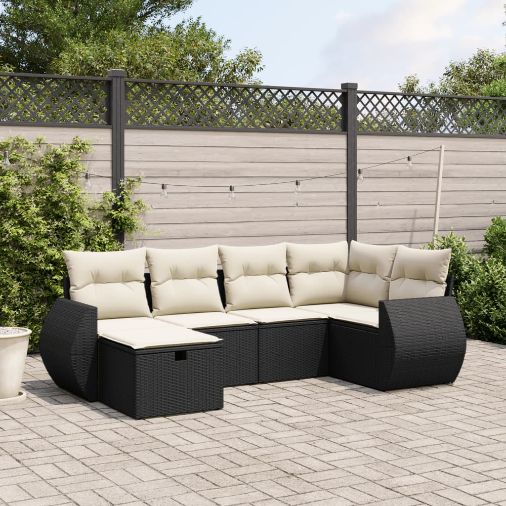 sofasæt til haven 6 dele med hynder polyrattan sort