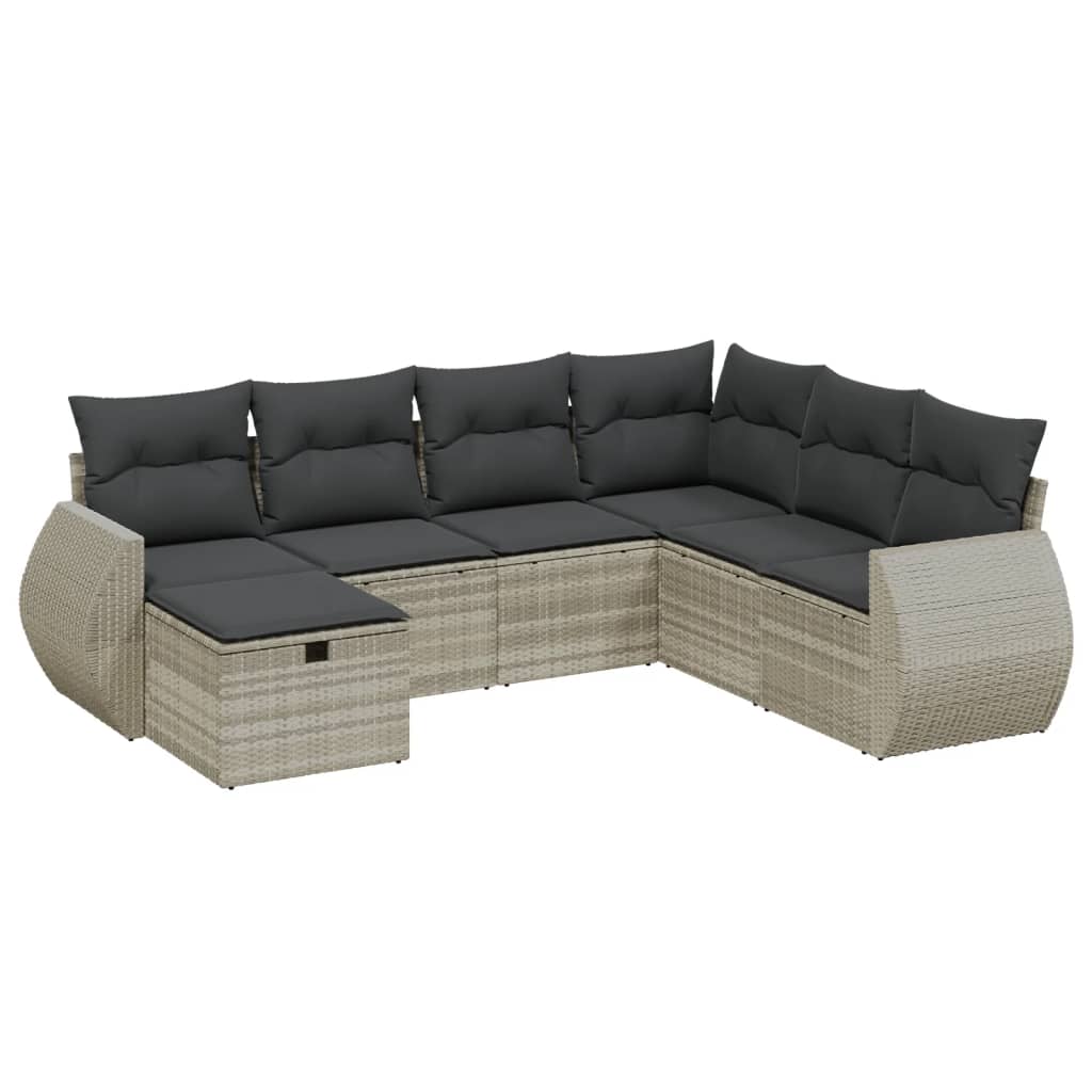 sofasæt til haven 7 dele med hynder polyrattan lysegrå