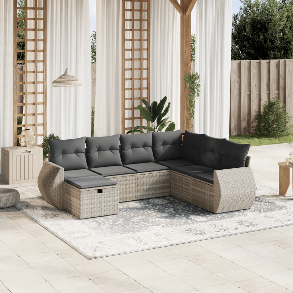 sofasæt til haven 7 dele med hynder polyrattan lysegrå