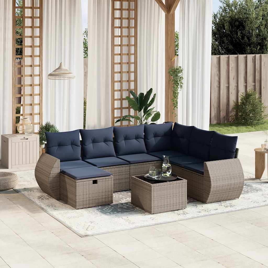 havesofasæt med 8 hynder grå polyrattan