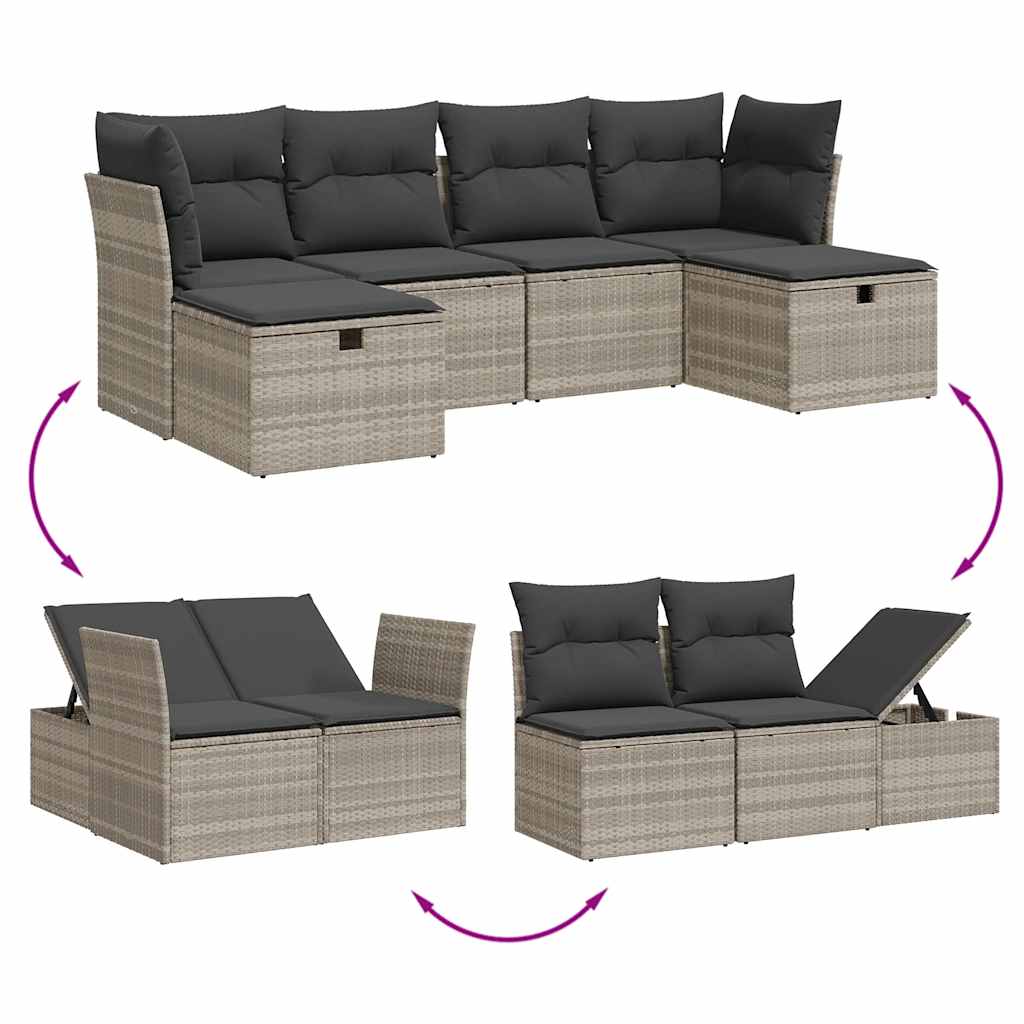 sofasæt til haven 6 dele med hynder polyrattan lysegrå