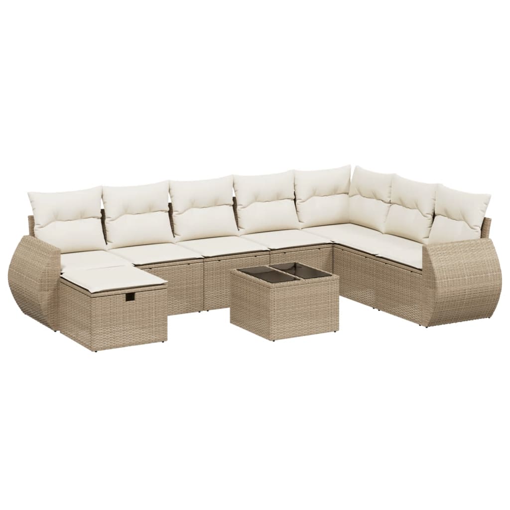 sofasæt til haven 9 dele med hynder polyrattan beige