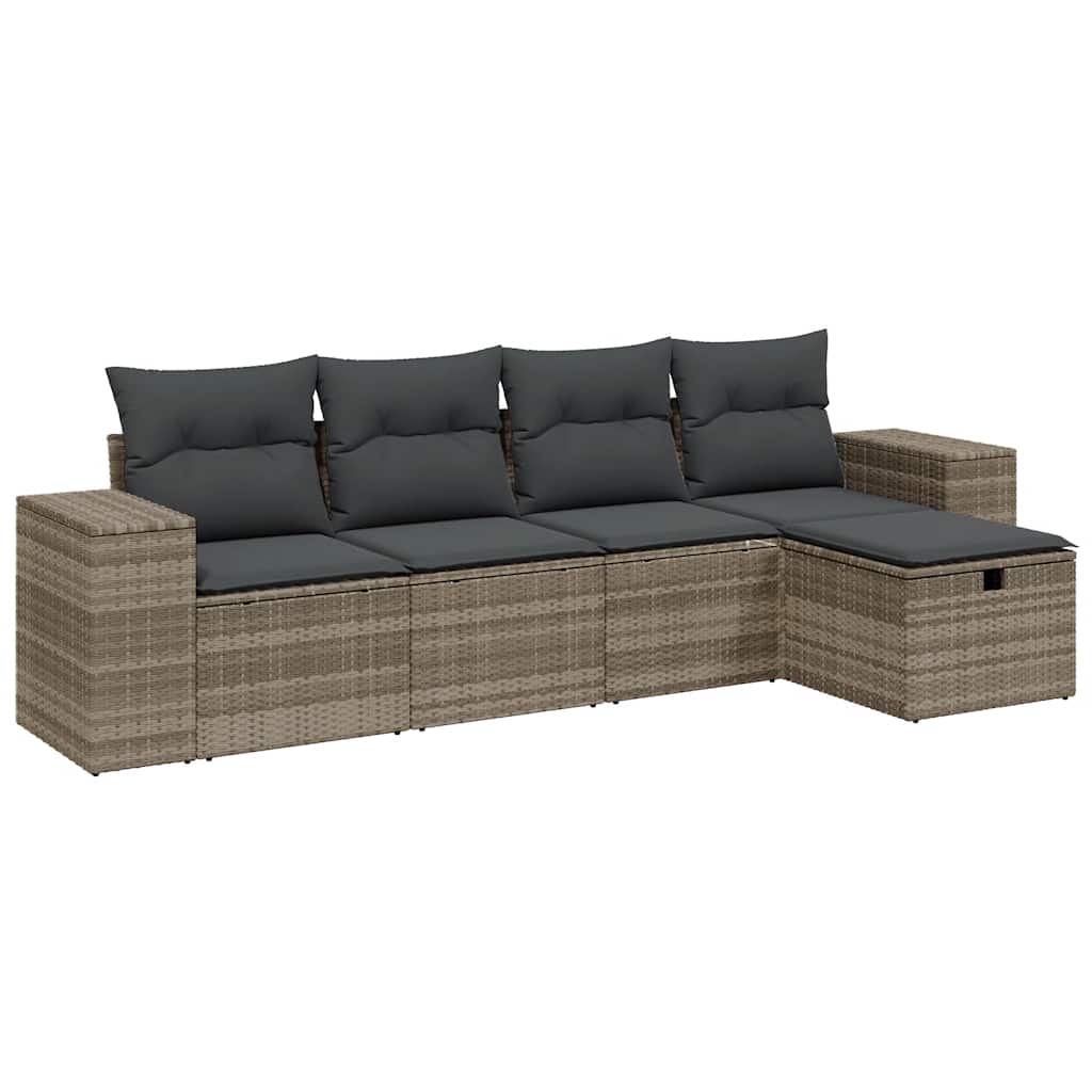 sofasæt 5 dele med hynder polyrattan lysegrå