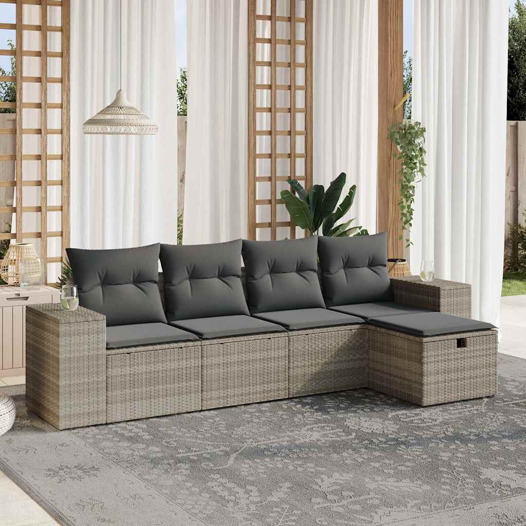 sofasæt 5 dele med hynder polyrattan lysegrå