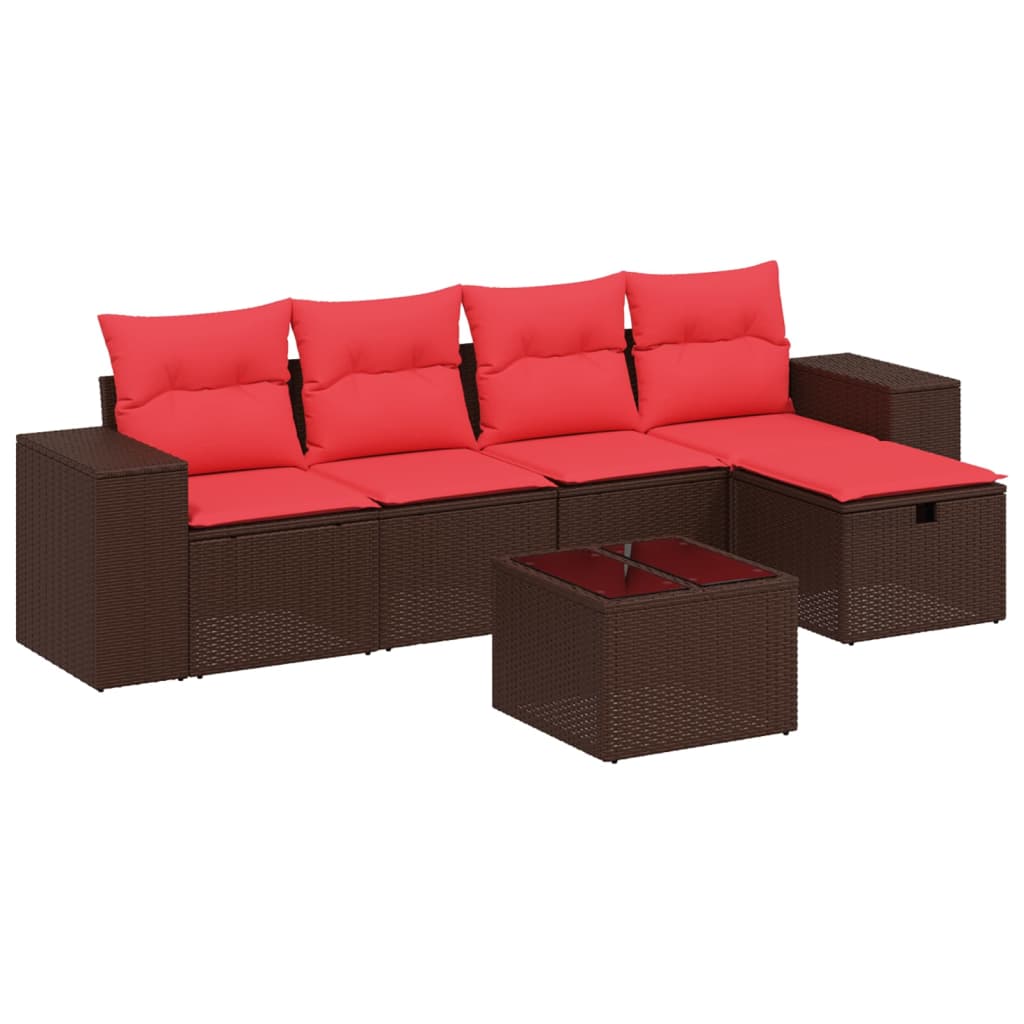 havesofasæt med 6 hynder brun polyrattan