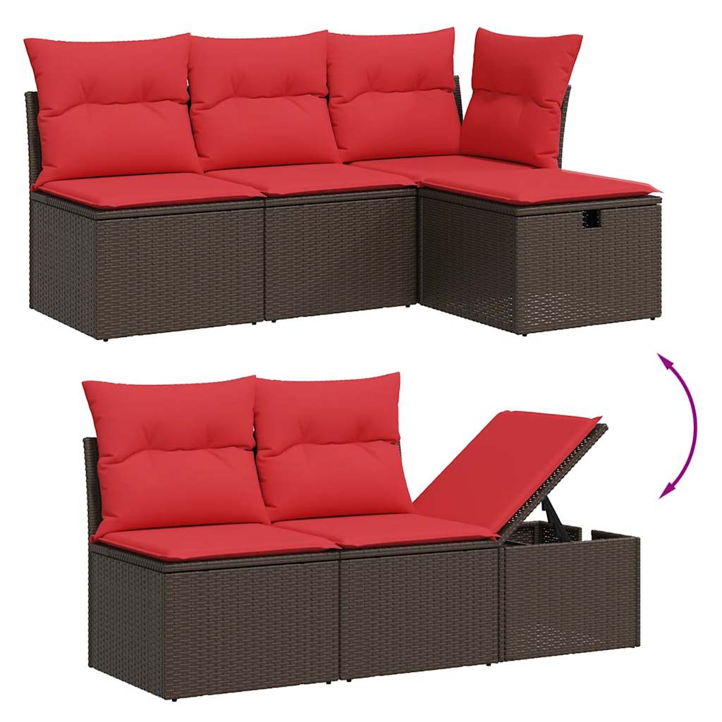 havesofasæt med 6 hynder brun polyrattan