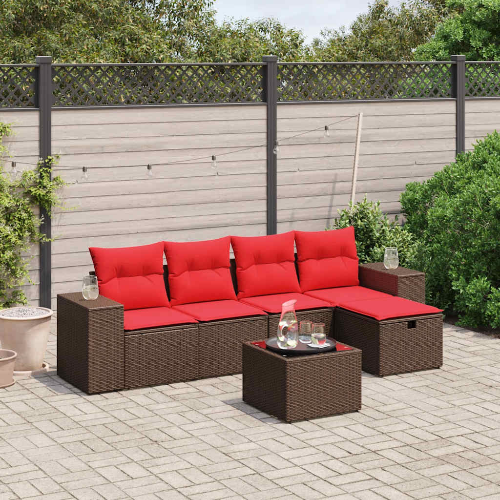 havesofasæt med 6 hynder brun polyrattan