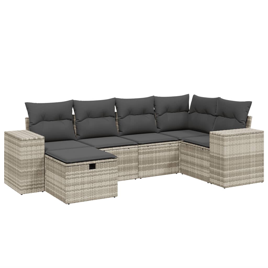 sofasæt til haven 6 dele med hynder polyrattan lysegrå