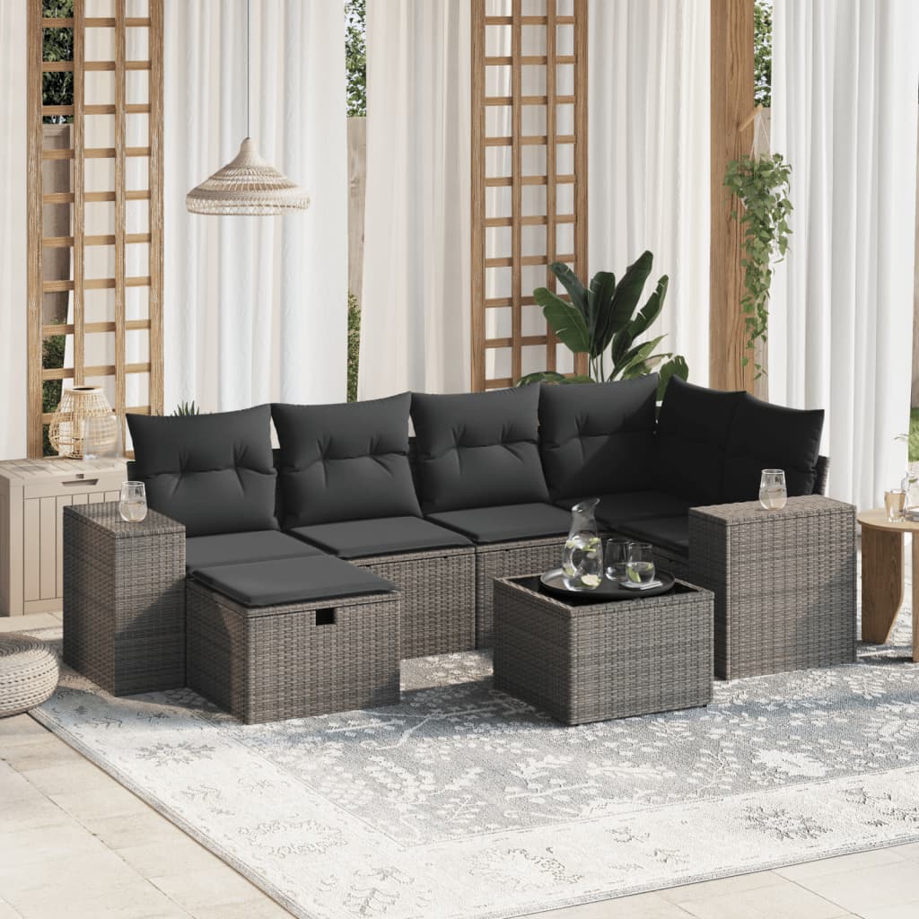 sofasæt til haven 7 dele med hynder polyrattan lysegrå