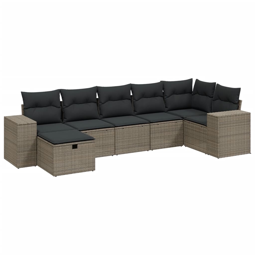 sofasæt til haven 7 dele med hynder polyrattan lysegrå