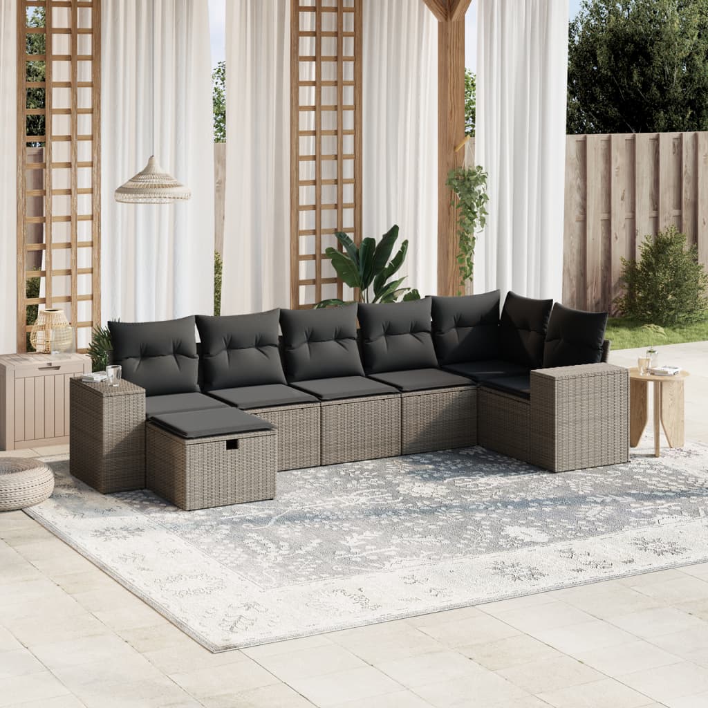 sofasæt til haven 7 dele med hynder polyrattan lysegrå