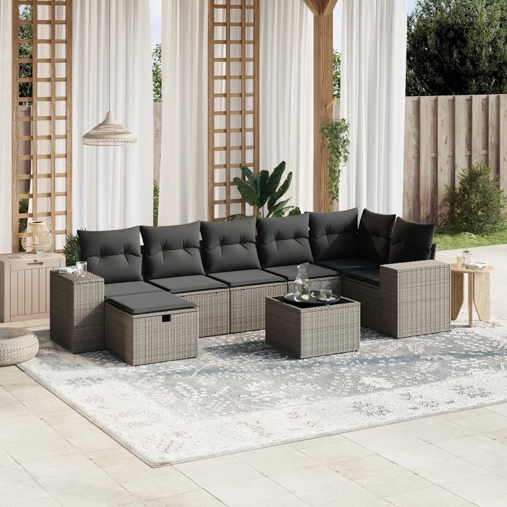 sofasæt til haven 8 dele med hynder polyrattan lysegrå