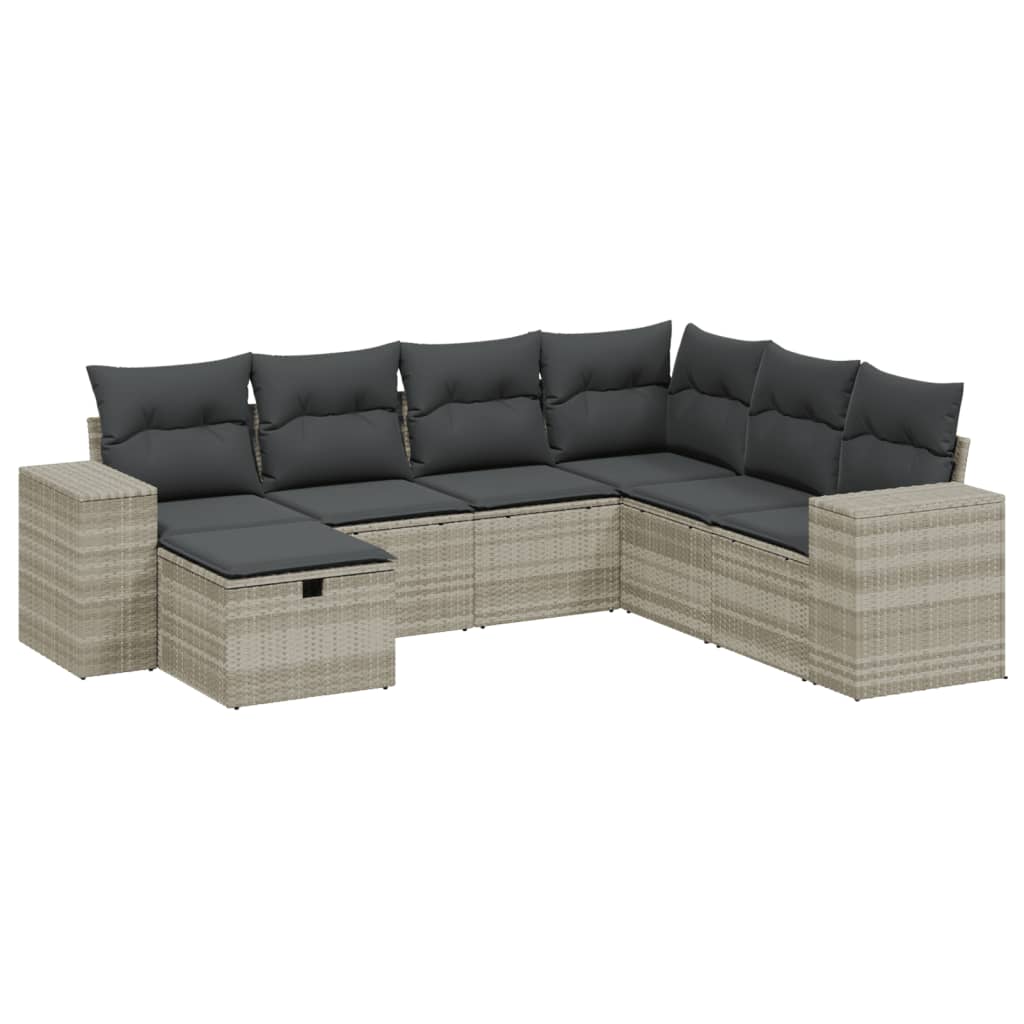 sofasæt til haven 7 dele med hynder polyrattan lysegrå
