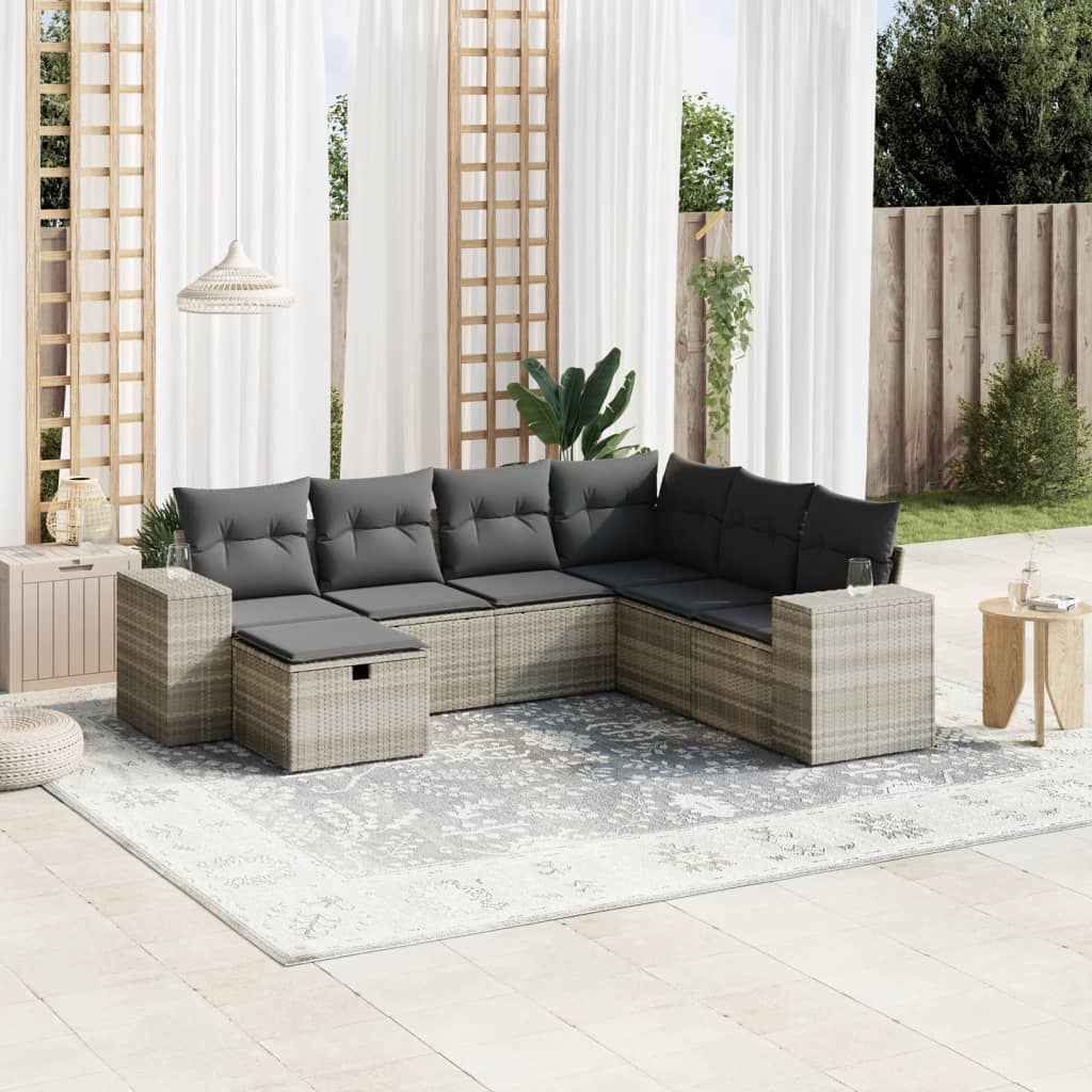 sofasæt til haven 7 dele med hynder polyrattan lysegrå