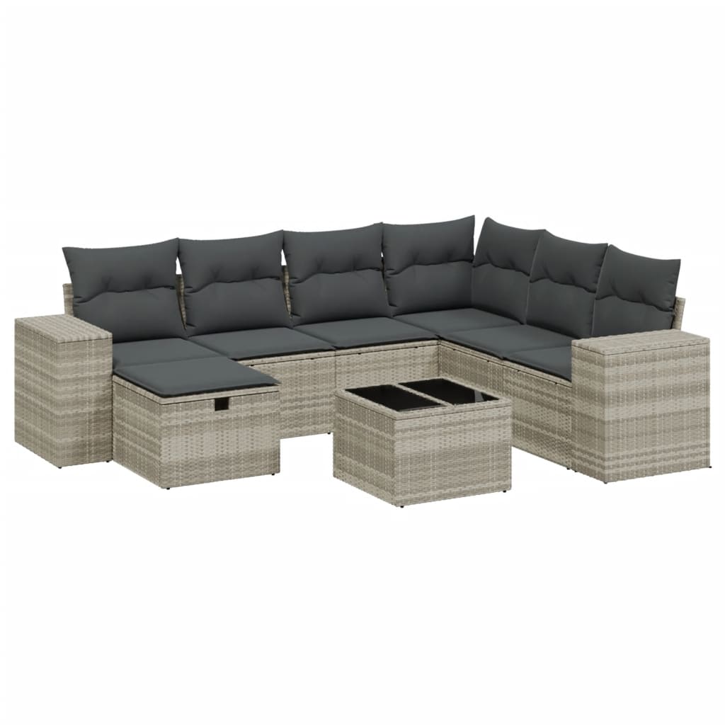 sofasæt til haven 8 dele med hynder polyrattan lysegrå