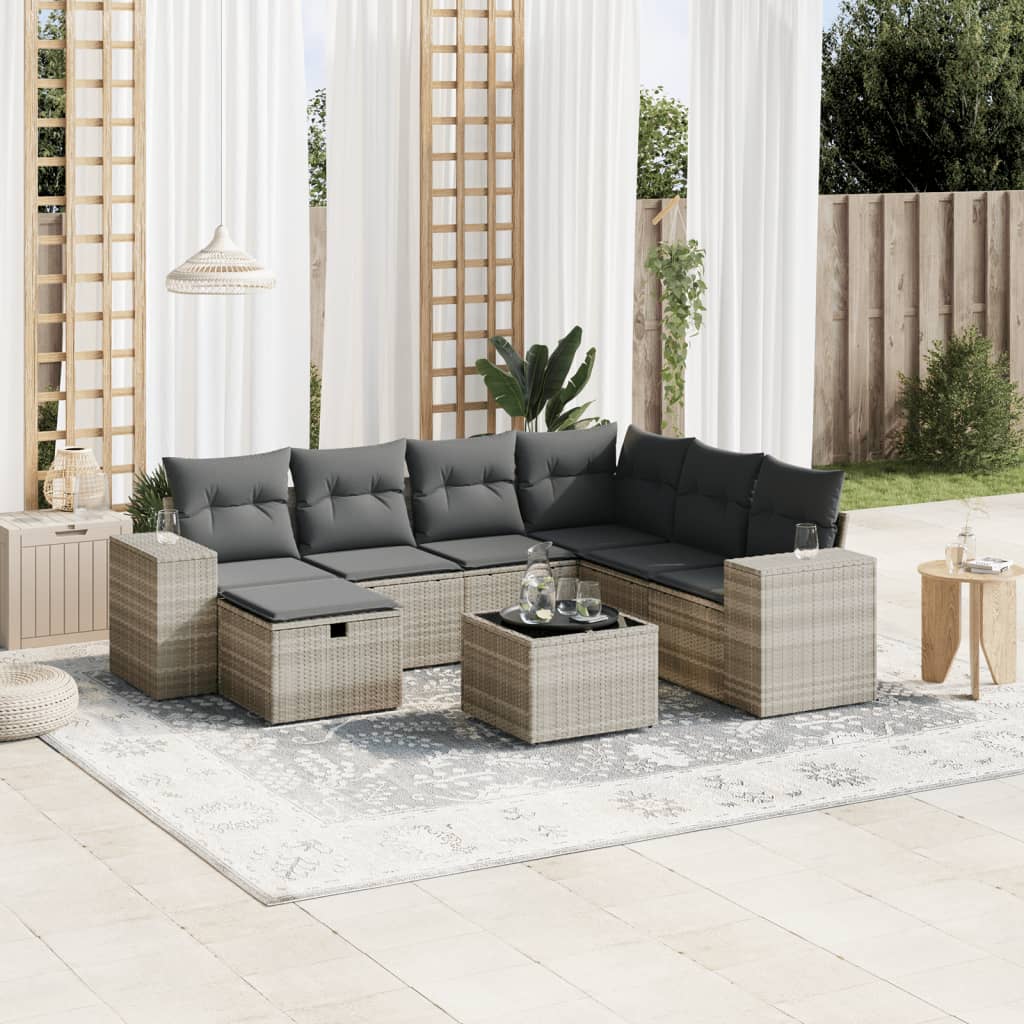 sofasæt til haven 8 dele med hynder polyrattan lysegrå